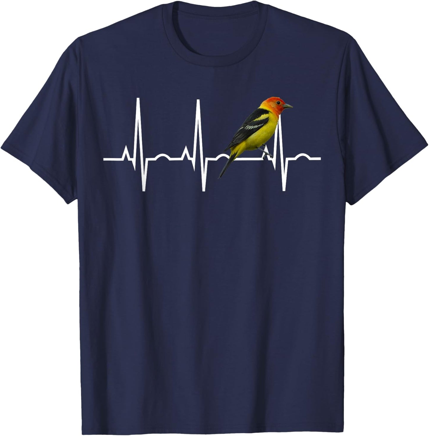 Western Tanager Shirt Songbird Heartbeat Birder Gift T-Shirt - T-Shirt | Navy