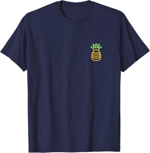 80s Retro Glowing Sign Design Aloha Pineapple Pocket T-Shirt - T-Shirt | Navy