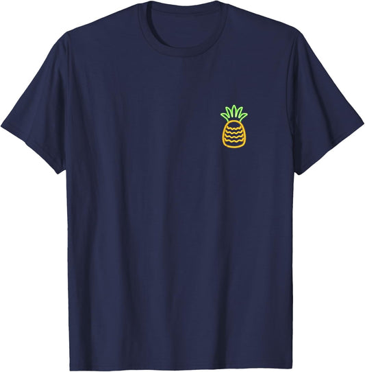 80s Retro Glowing Sign Design Aloha Pineapple Pocket T-Shirt - T-Shirt | Navy