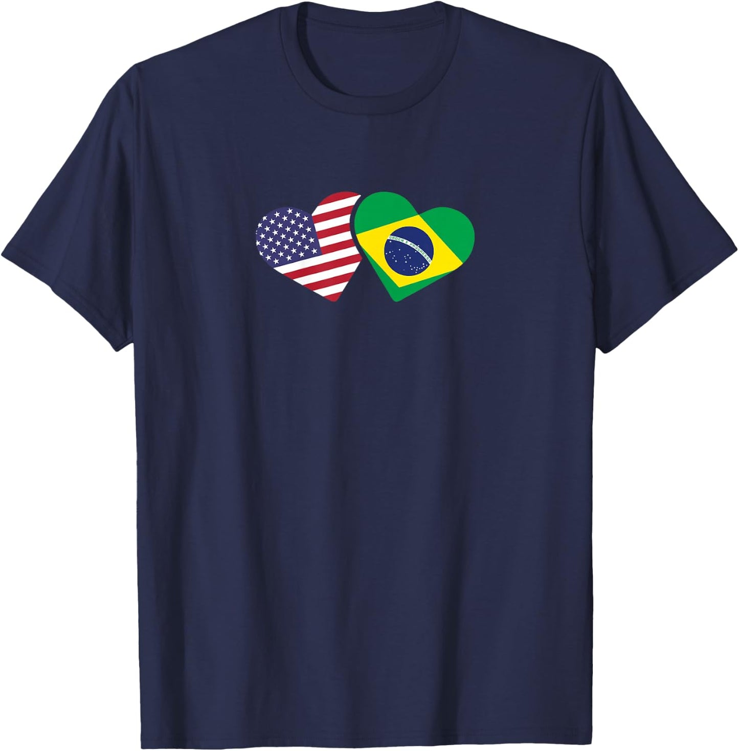 Brazil USA Flag T Shirt Heart Brazilian Americans Love Cute T-Shirt - T-Shirt | Navy