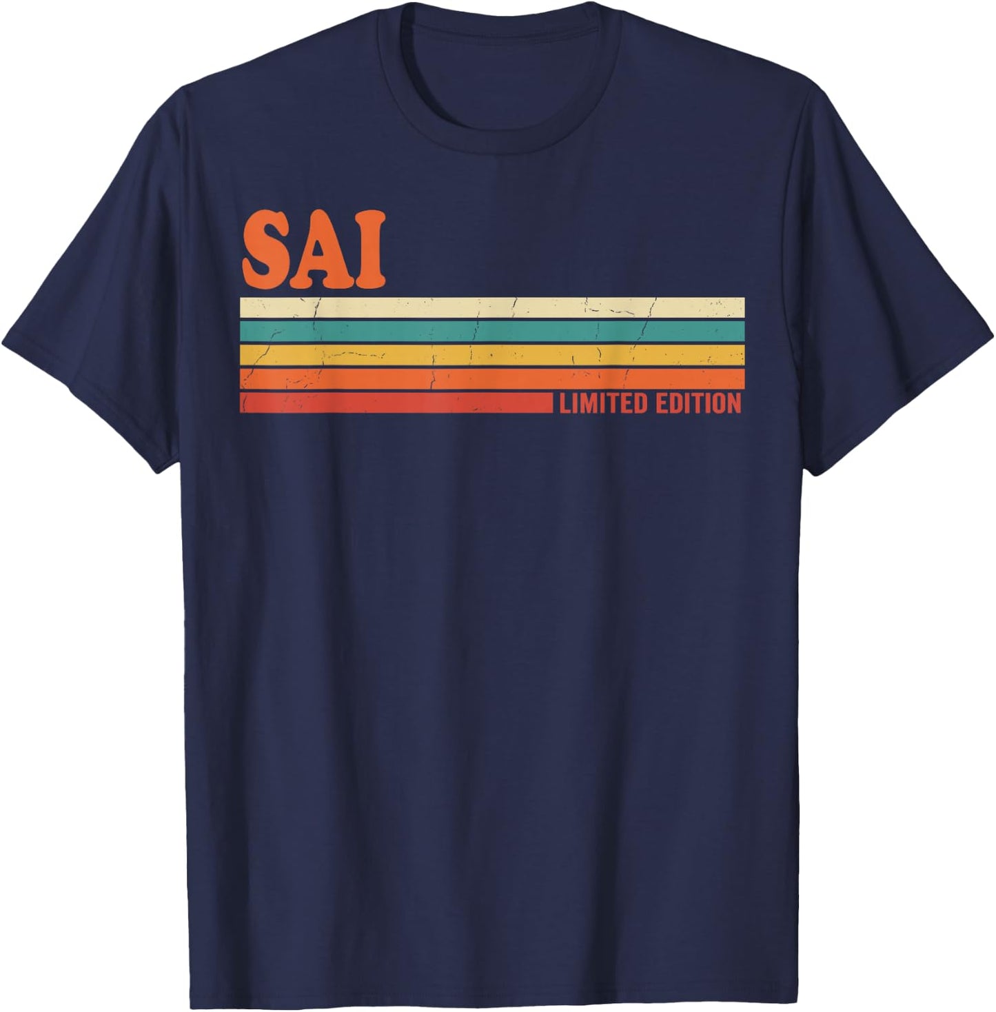 SAI Retro Personalized First Name Vintage Stripes T-Shirt - T-Shirt | Navy