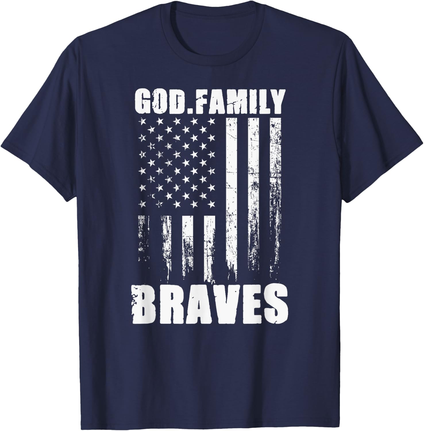 Walton Braves God. Family. Vintage USA Flag T-Shirt - T-Shirt | Navy