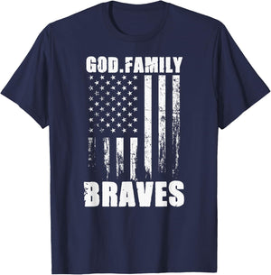 Walton Braves God. Family. Vintage USA Flag T-Shirt - T-Shirt | Navy