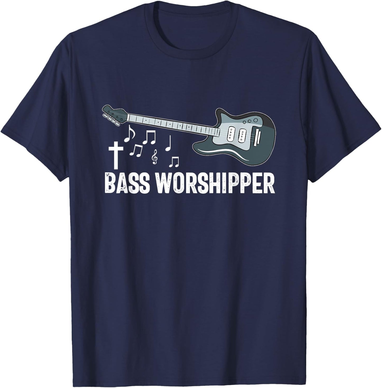 Christian Bass Guitar Player Worship Jesus Bassist Music T-Shirt - T-Shirt | Navy