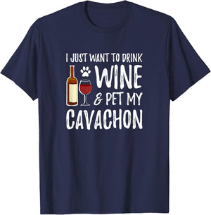 Cavachon Dog Lover Wine Funny Dog Mom Gift Women T-Shirt - T-Shirt | Navy