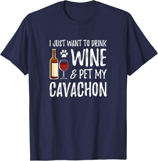 Cavachon Dog Lover Wine Funny Dog Mom Gift Women T-Shirt - T-Shirt | Navy