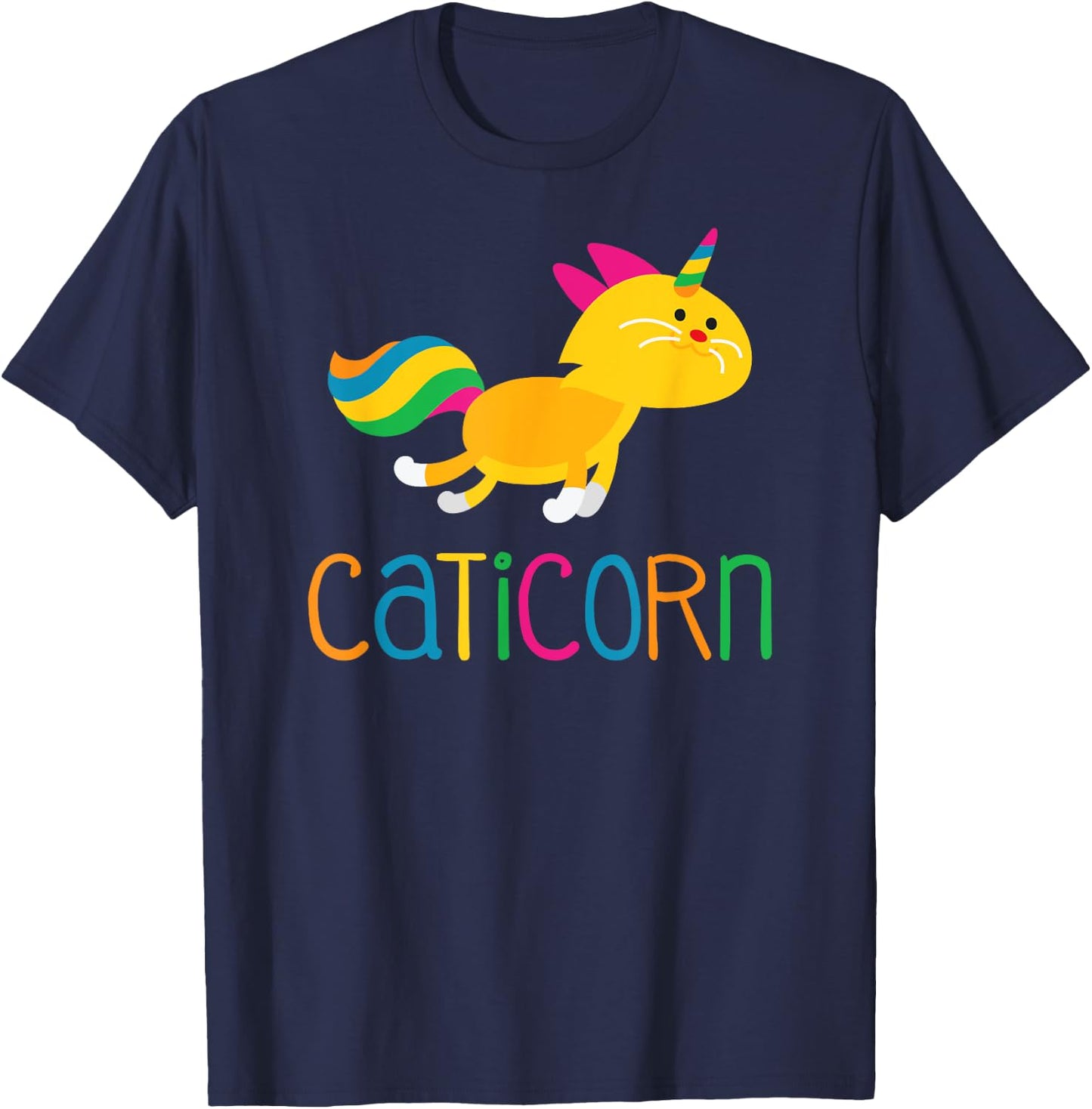 Caticorn Rainbow T shirt Meowgical Cat Unicorn Kittycorn Women Girls Kids T-Shirt - T-Shirt | Navy