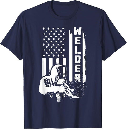 American Flag Welder Funny USA 4th of July Welding Job Lover T-Shirt - T-Shirt | Navy