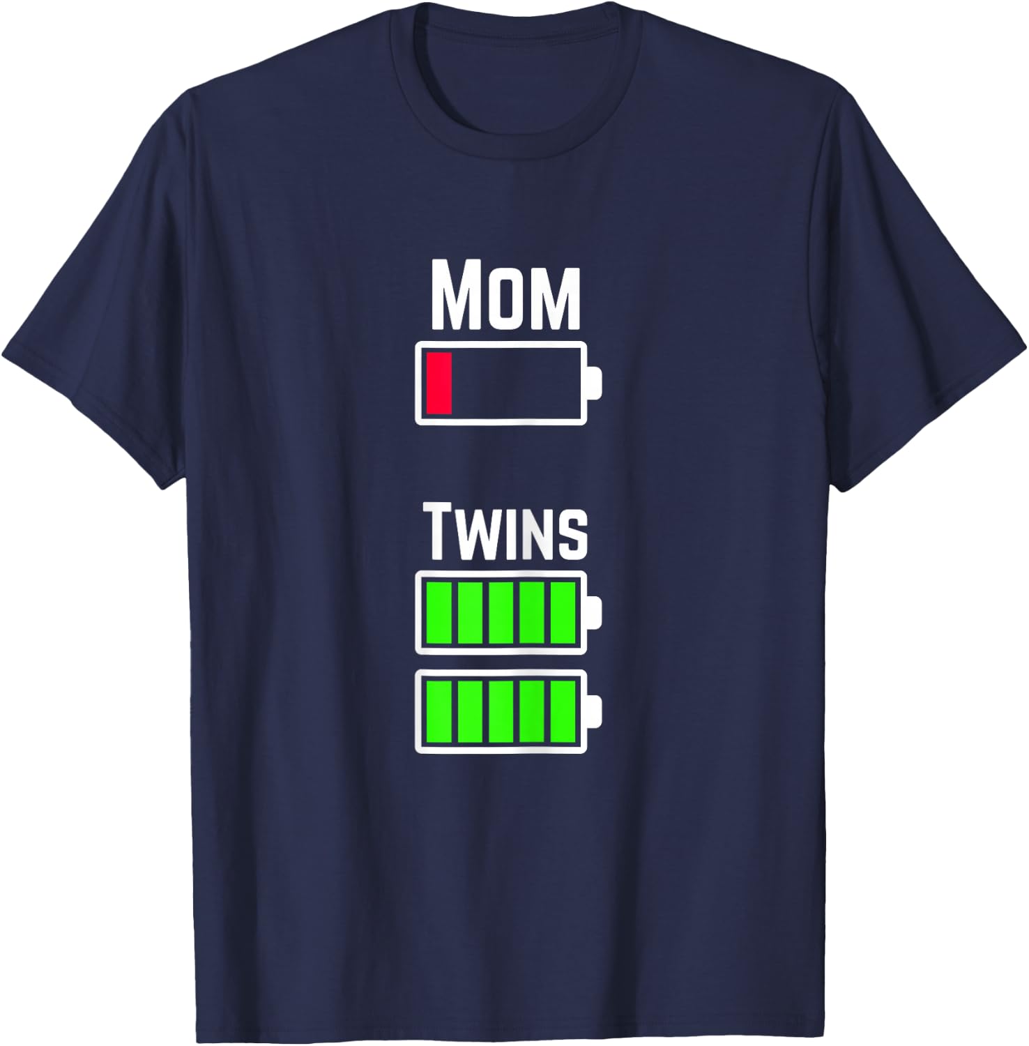 Tired Twin Mom Low Battery Charge T-Shirt - T-Shirt | Navy