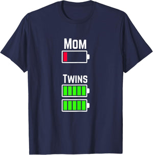 Tired Twin Mom Low Battery Charge T-Shirt - T-Shirt | Navy