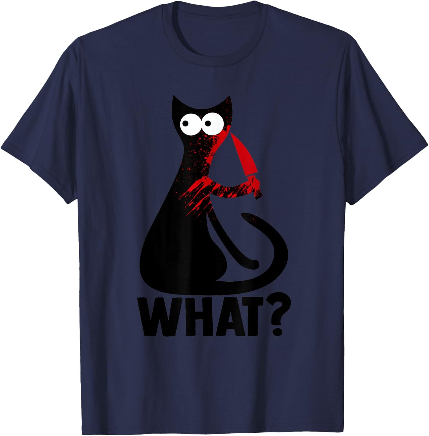 Cute Crazy Murderous Black Cat What With Knife Halloween Men Women T-Shirt - T-Shirt | Navy