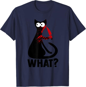 Cute Crazy Murderous Black Cat What With Knife Halloween Men Women T-Shirt - T-Shirt | Navy