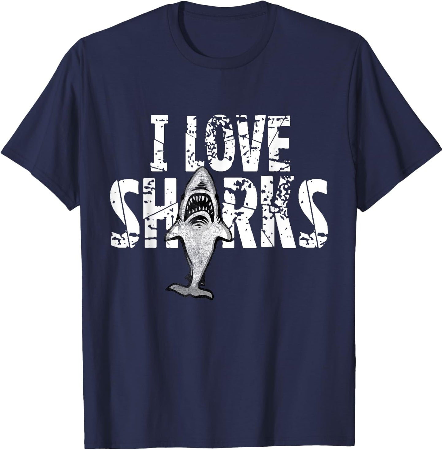 I Love Sharks Shirt - Shark Lovers Shirt and Gift T-Shirt - T-Shirt | Navy