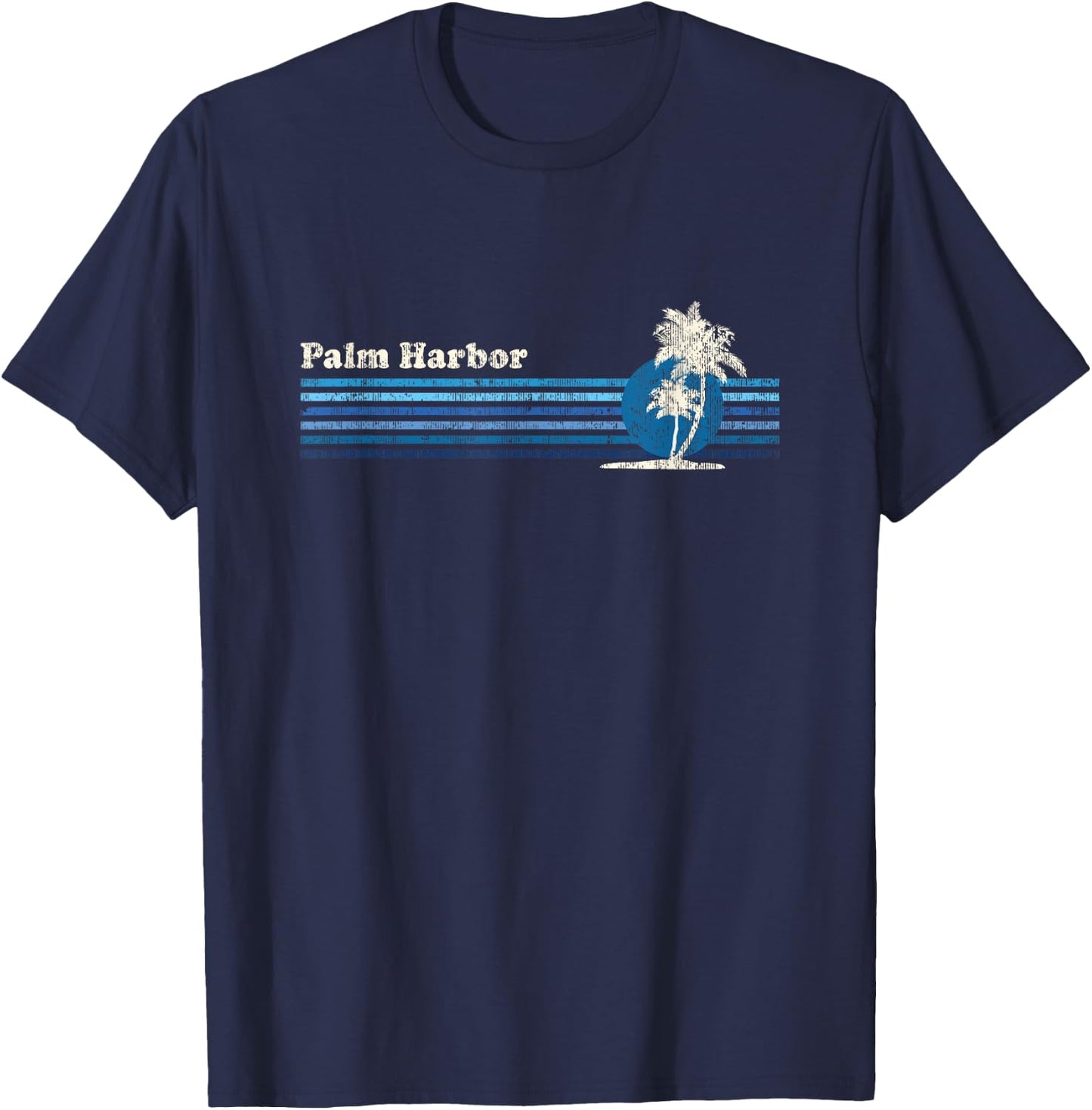 Palm Harbor FL Vintage 80s Palm Trees Sunset T-Shirt - T-Shirt | Navy