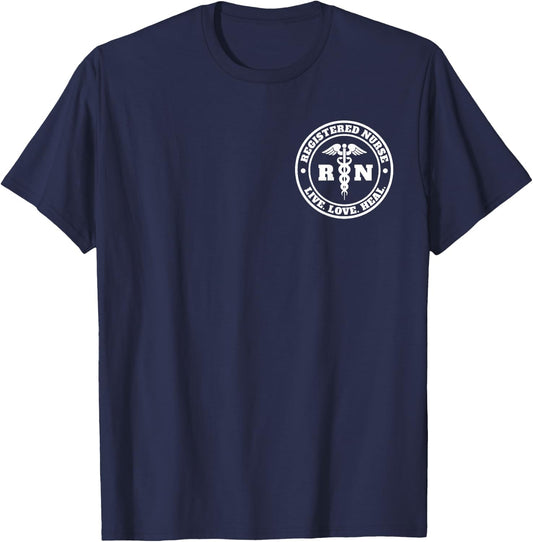 Registered Nurse Live Love Heal Pocket Logo RN Shirt T-Shirt - T-Shirt | Navy