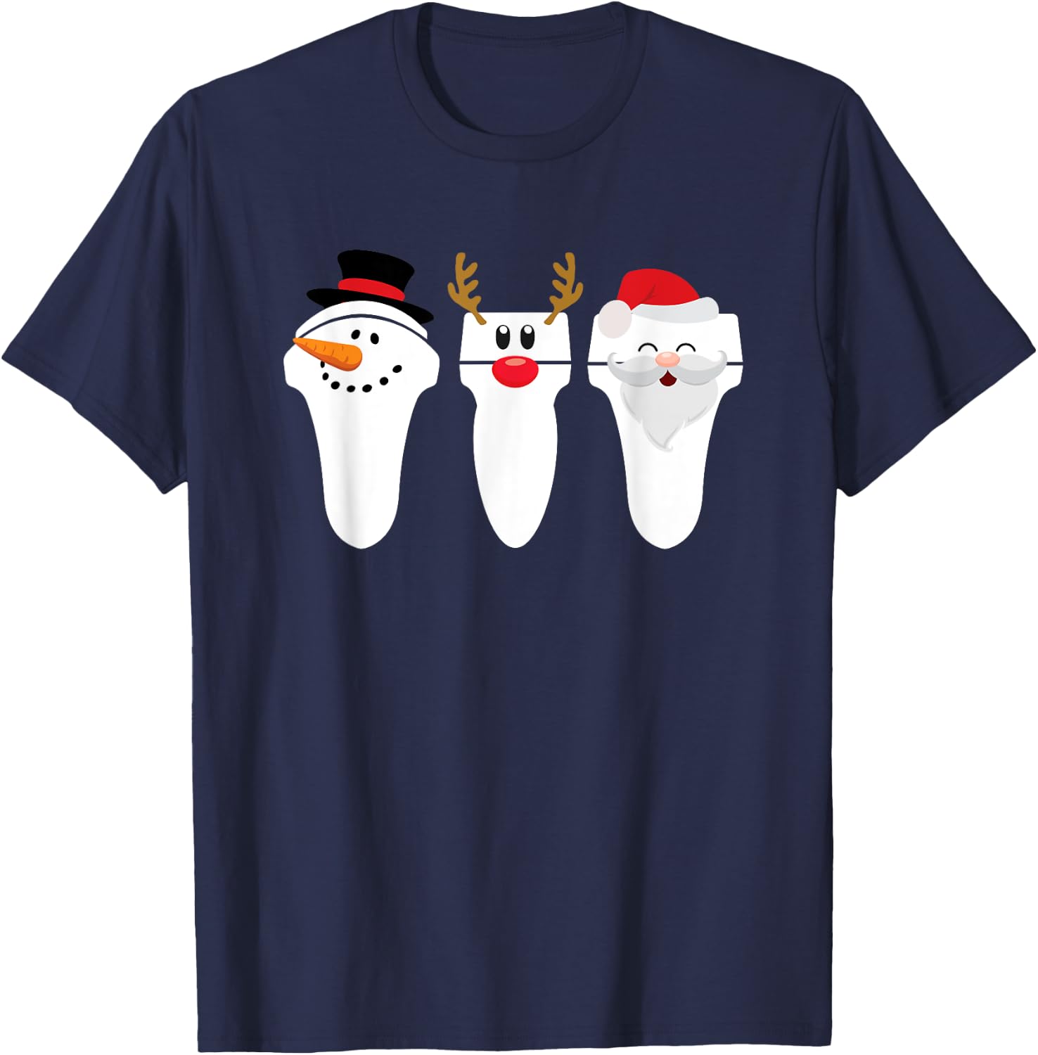 Sonograph Christmas Santa Snowman Reindeer T-Shirt - T-Shirt | Navy