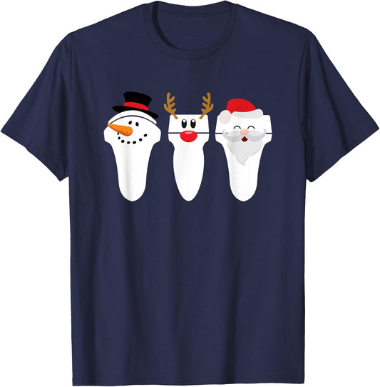 Sonograph Christmas Santa Snowman Reindeer T-Shirt - T-Shirt | Navy