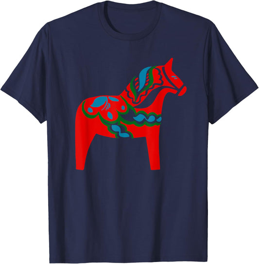 Swedish Dala Horse Sweden Red Dalecarlian Horse Design T-Shirt - T-Shirt | Navy