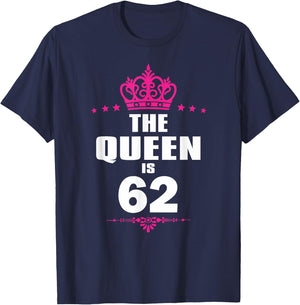 62 Years Old 62nd Birthday Queen Crown Funny Gift T-Shirt - T-Shirt | Navy