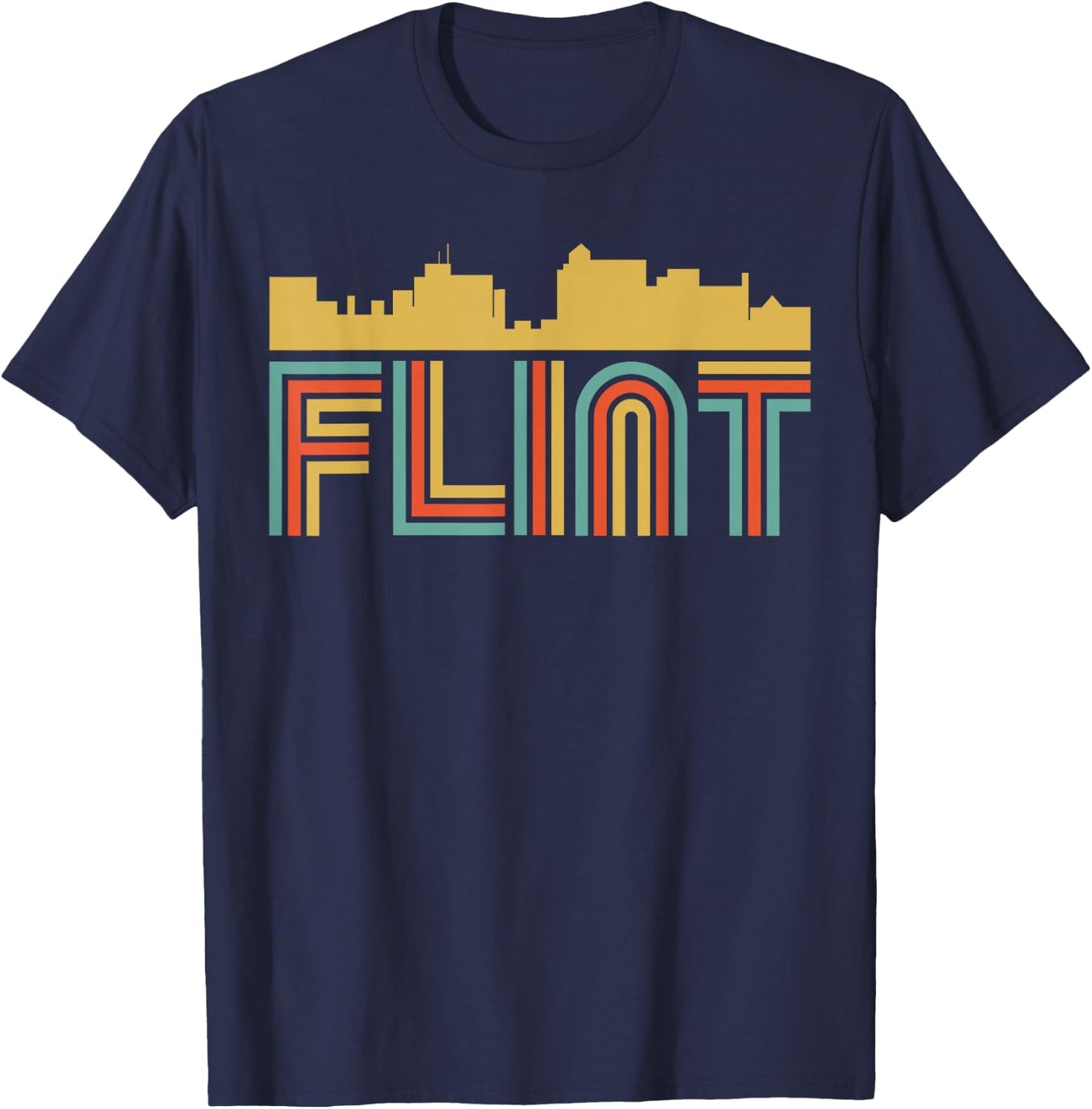 Vintage Retro Flint Michigan Skyline T-Shirt - T-Shirt | Navy