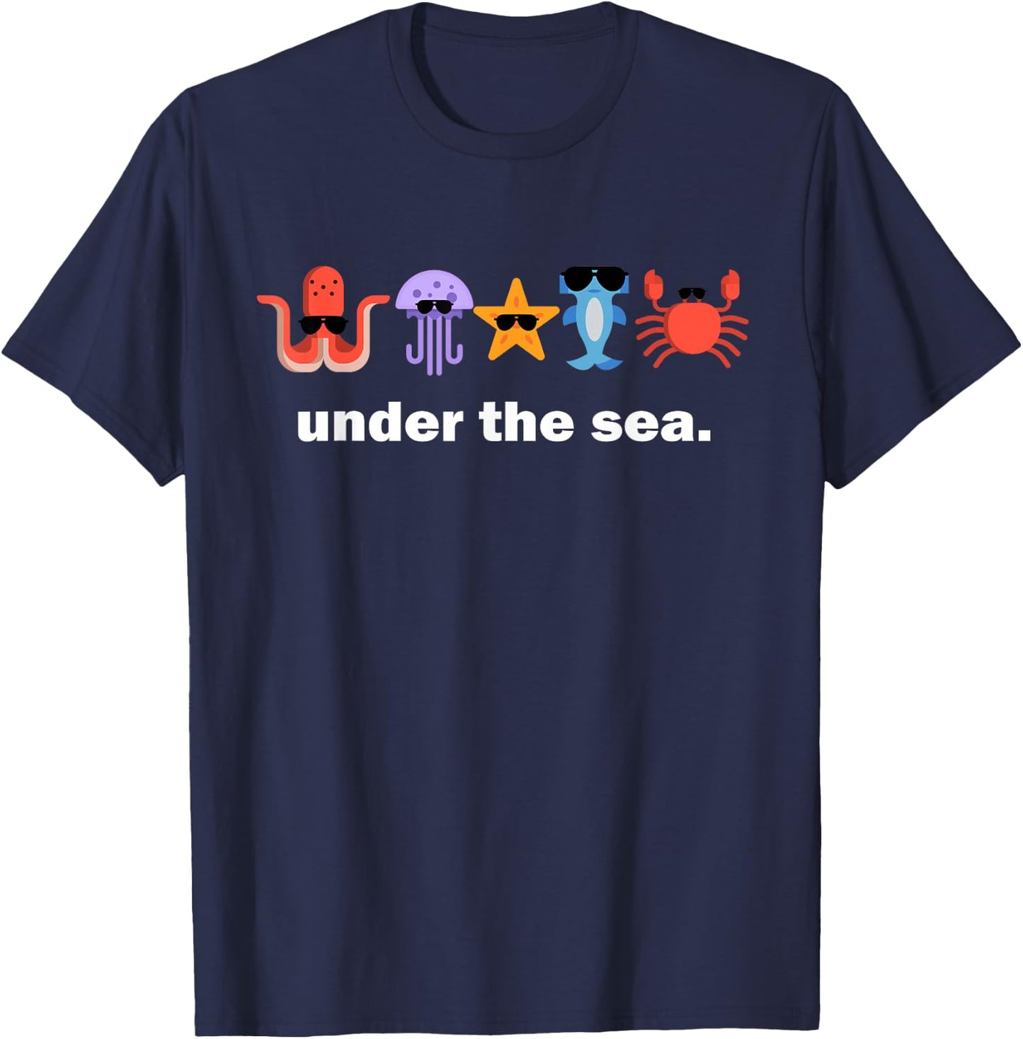 Sea Animals Sunglasses Octopus Shark Crab Star Fish T-Shirt - T-Shirt | Navy