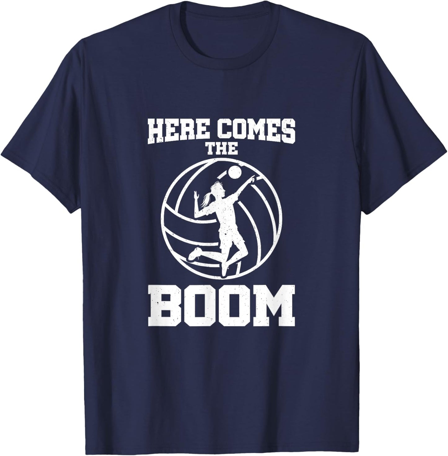 Here Comes The Boom Attack Hit Spike Volleyball T-Shirt - T-Shirt | Navy