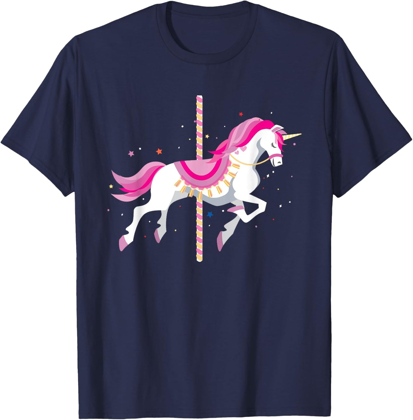 Kids Unicorn Carousel Ride Pretty Unicorns Amusement Park T-Shirt - T-Shirt | Navy