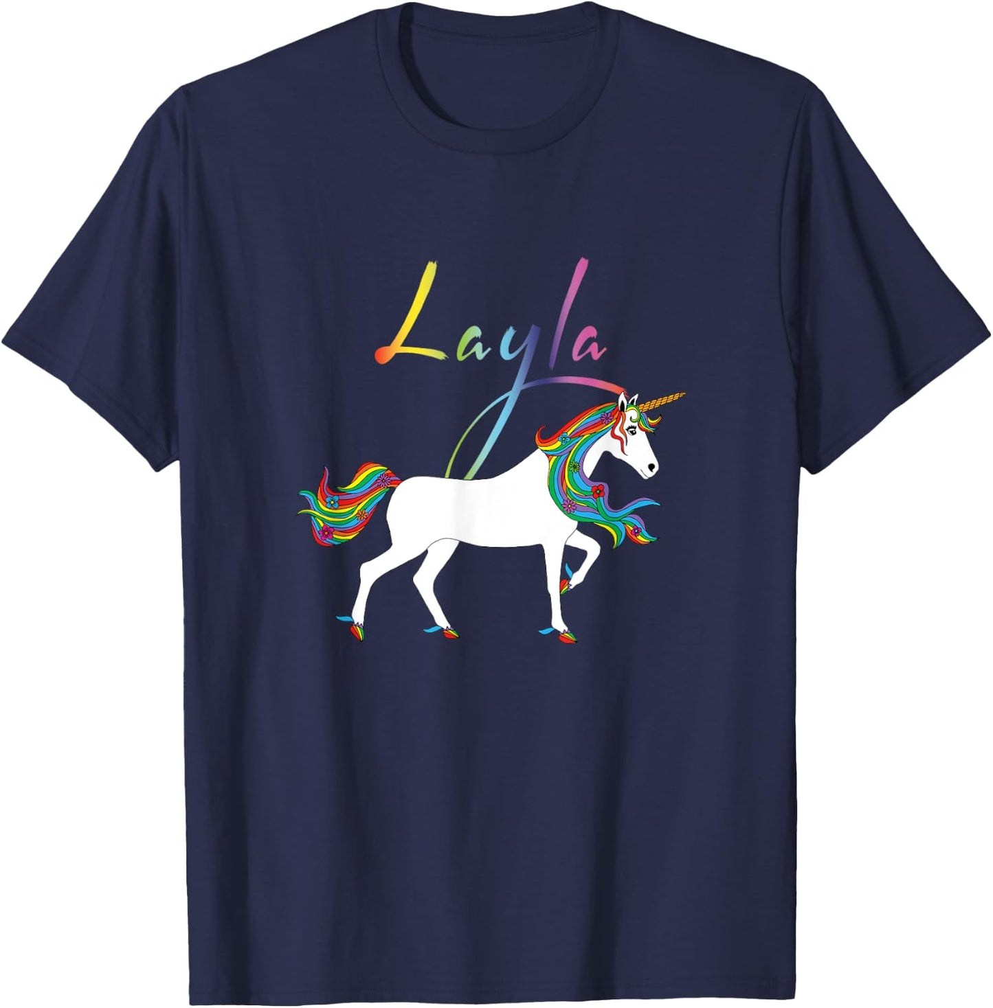 Layla Personalized First Name Unicorn T-Shirt - T-Shirt | Navy