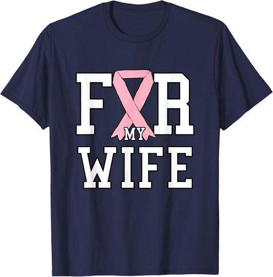 Husband Cure Breast Cancer for My Wife Pink Ribbon T-Shirt - T-Shirt | Navy