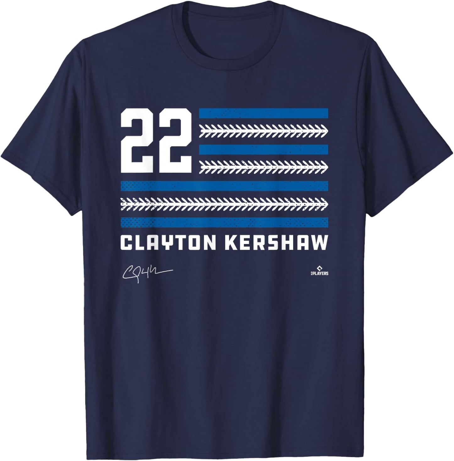Flag Stripes Clayton Kershaw Los Angeles Baseball MLBPA T-Shirt - T-Shirt | Navy