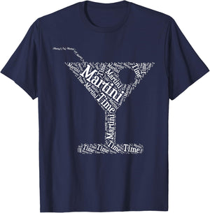 Martini Time World Cloud Silhouette Funny Unique Happy Hour T-Shirt - T-Shirt | Navy