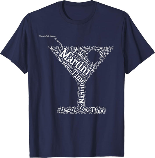 Martini Time World Cloud Silhouette Funny Unique Happy Hour T-Shirt - T-Shirt | Navy
