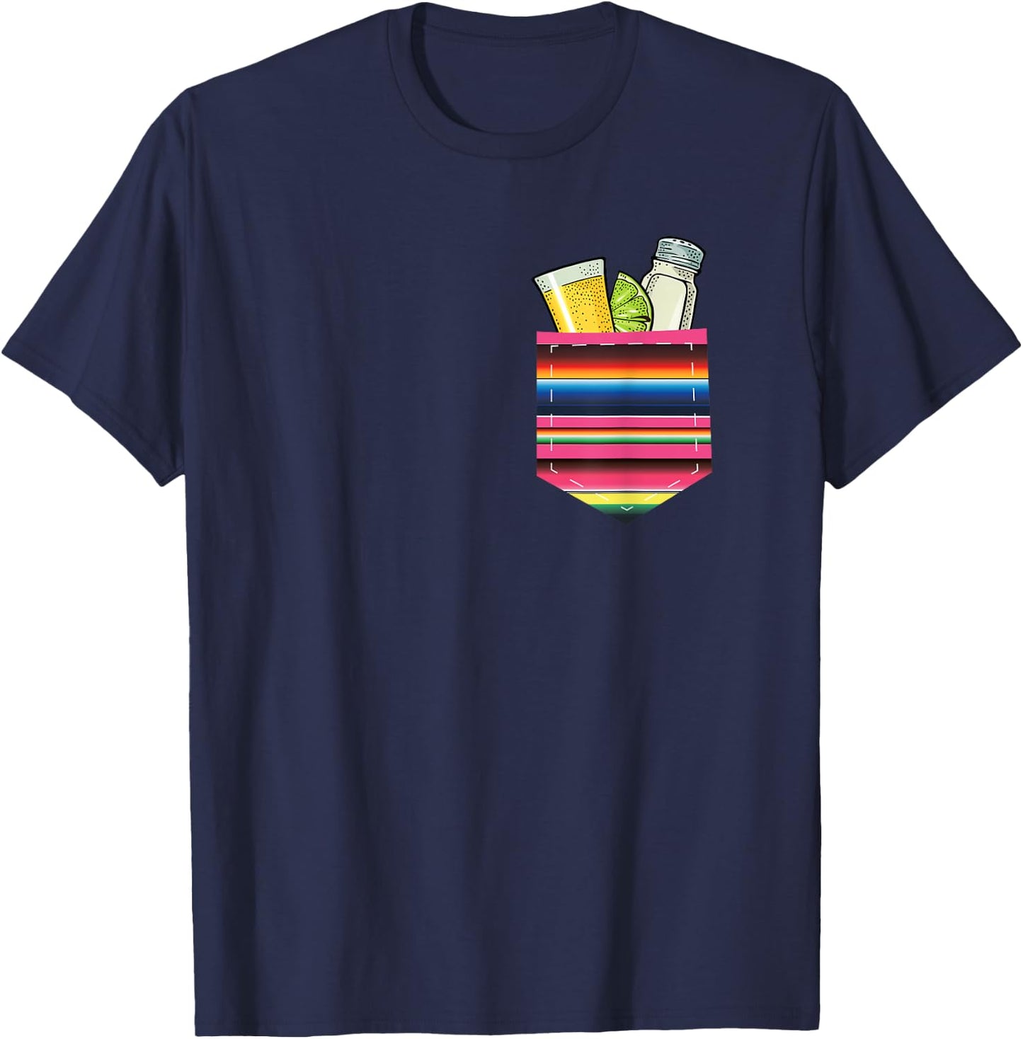Tequila Lime Salt Funny Tequila Shot Pocket Serape T-Shirt - T-Shirt | Navy