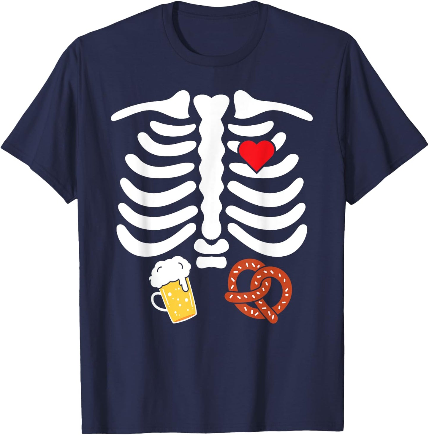 Halloween Skeleton Food Belly Beer Pretzel T Shirt T-Shirt - T-Shirt | Navy