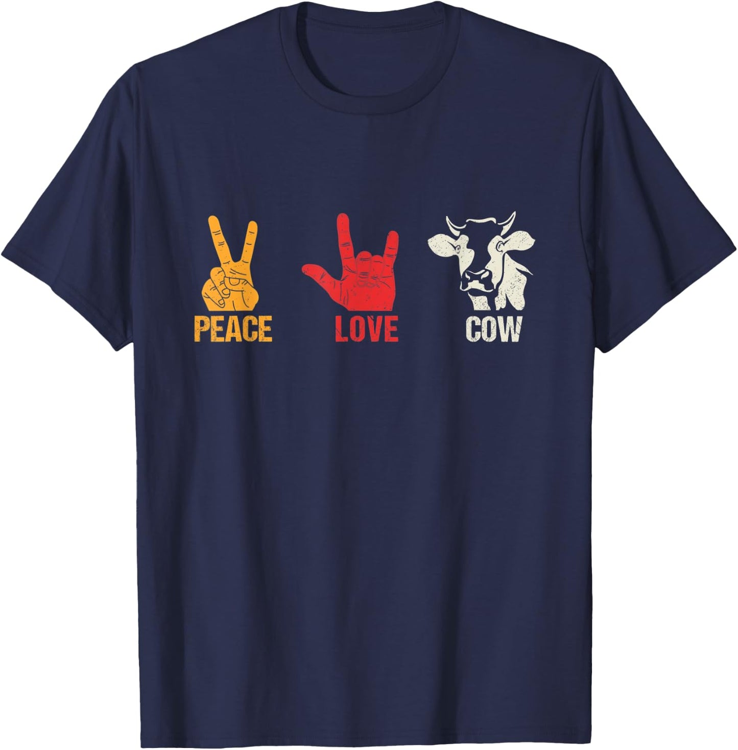 Peace Love Cow Vintage Cows Gift Farmers and Ranchers T-Shirt - T-Shirt | Navy