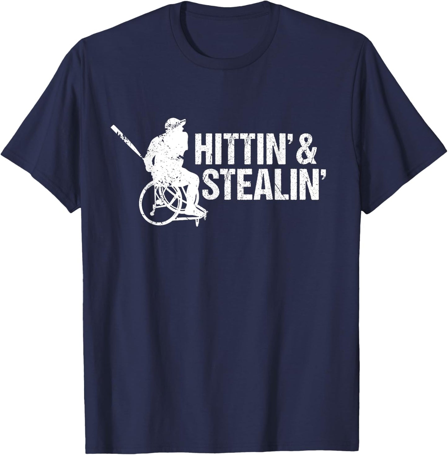 Wheelchair Athlete Baseball Funny Hit and Steal T-Shirt - T-Shirt | Navy