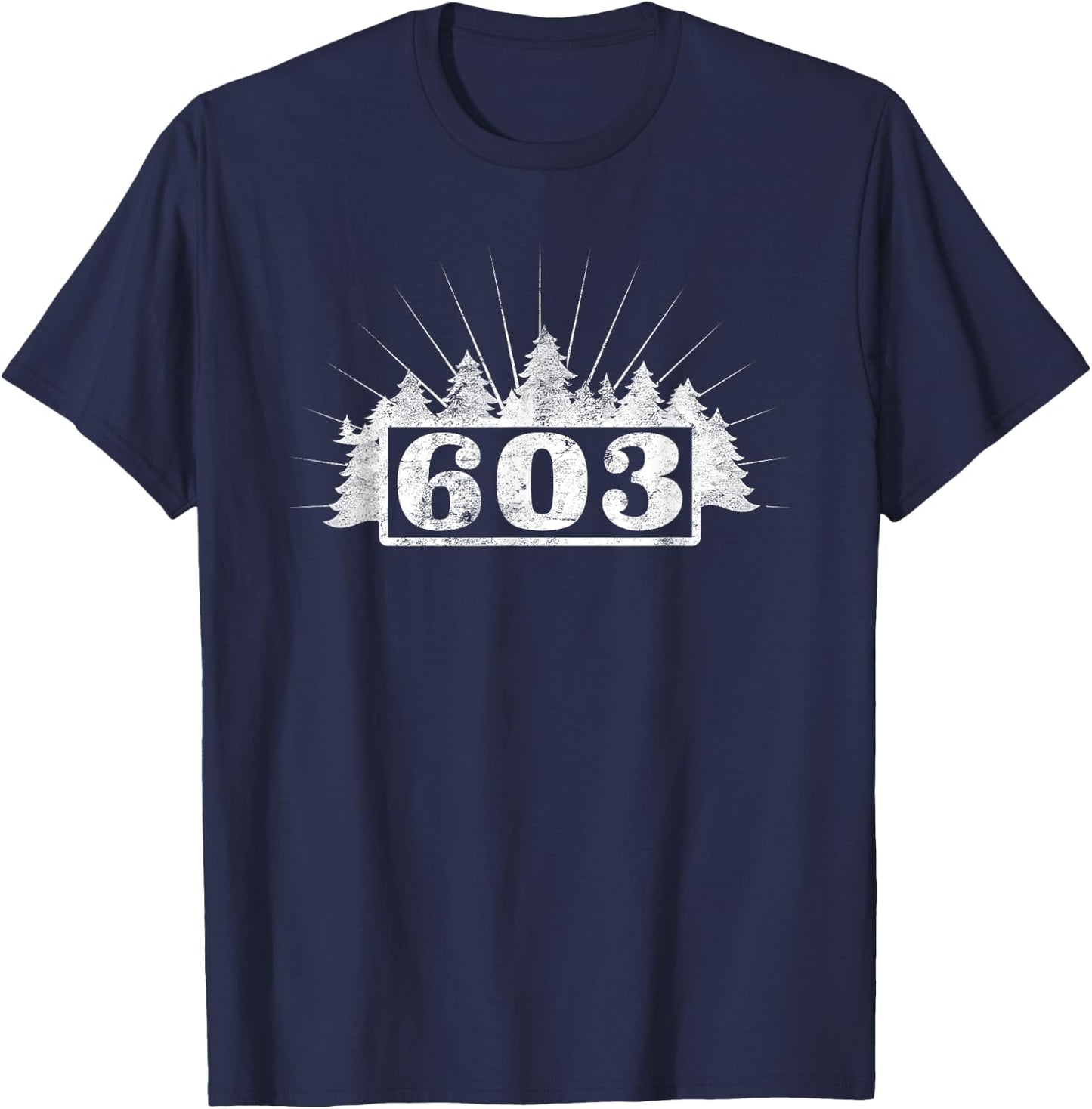 Live Free 603 603 Area Code Tree Distressed Adult Black Small Classic Fit Short Sleeve T-Shirt - T-Shirt | Navy
