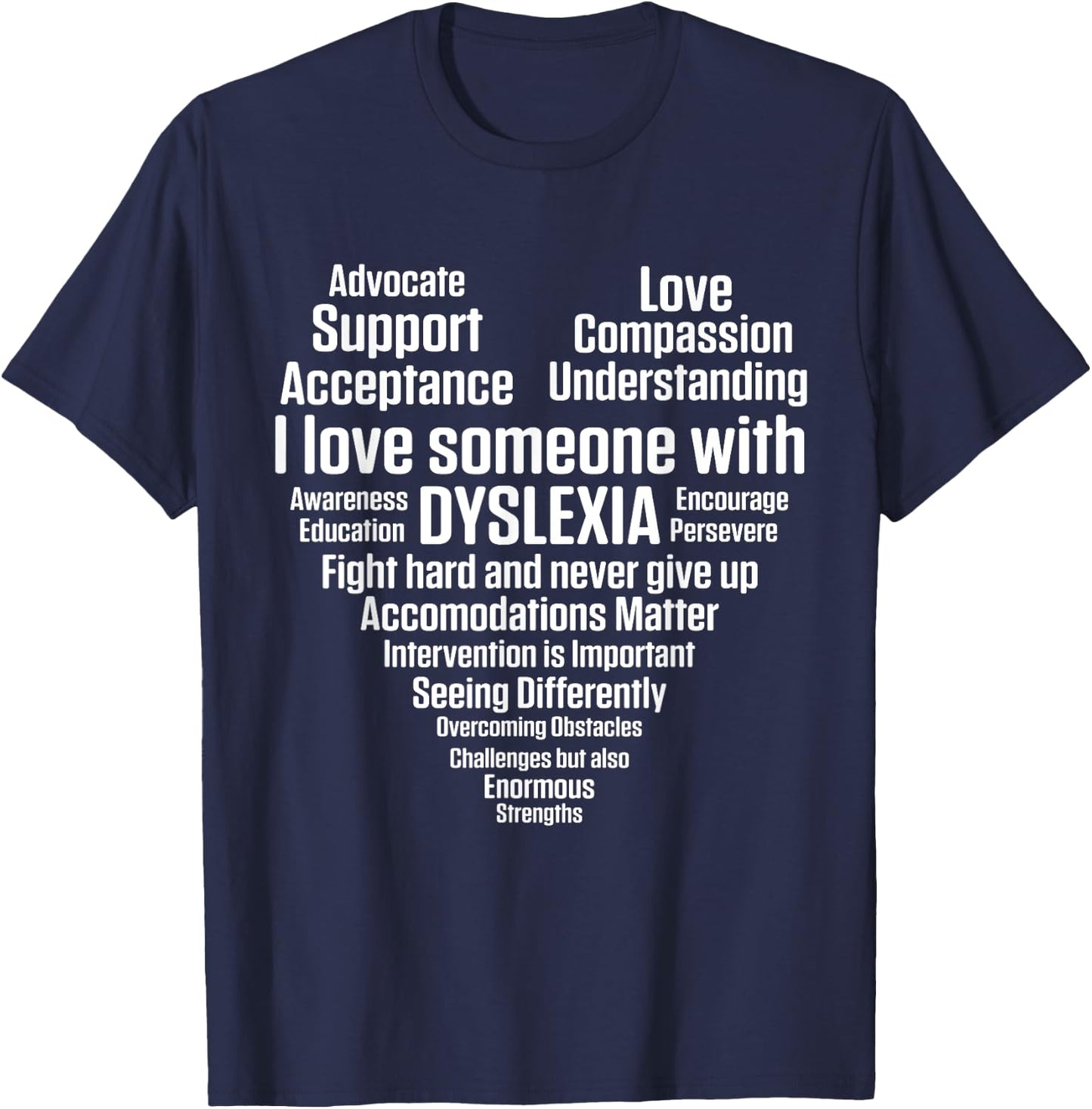Dyslexia Teacher Therapist Heart Love Dyslexic Therapy Men Women T-Shirt - T-Shirt | Navy