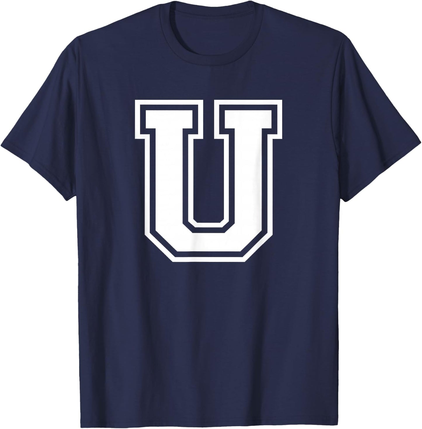 Letter U Name Initial Varsity Alphabet Monogram T-Shirt - T-Shirt | Navy