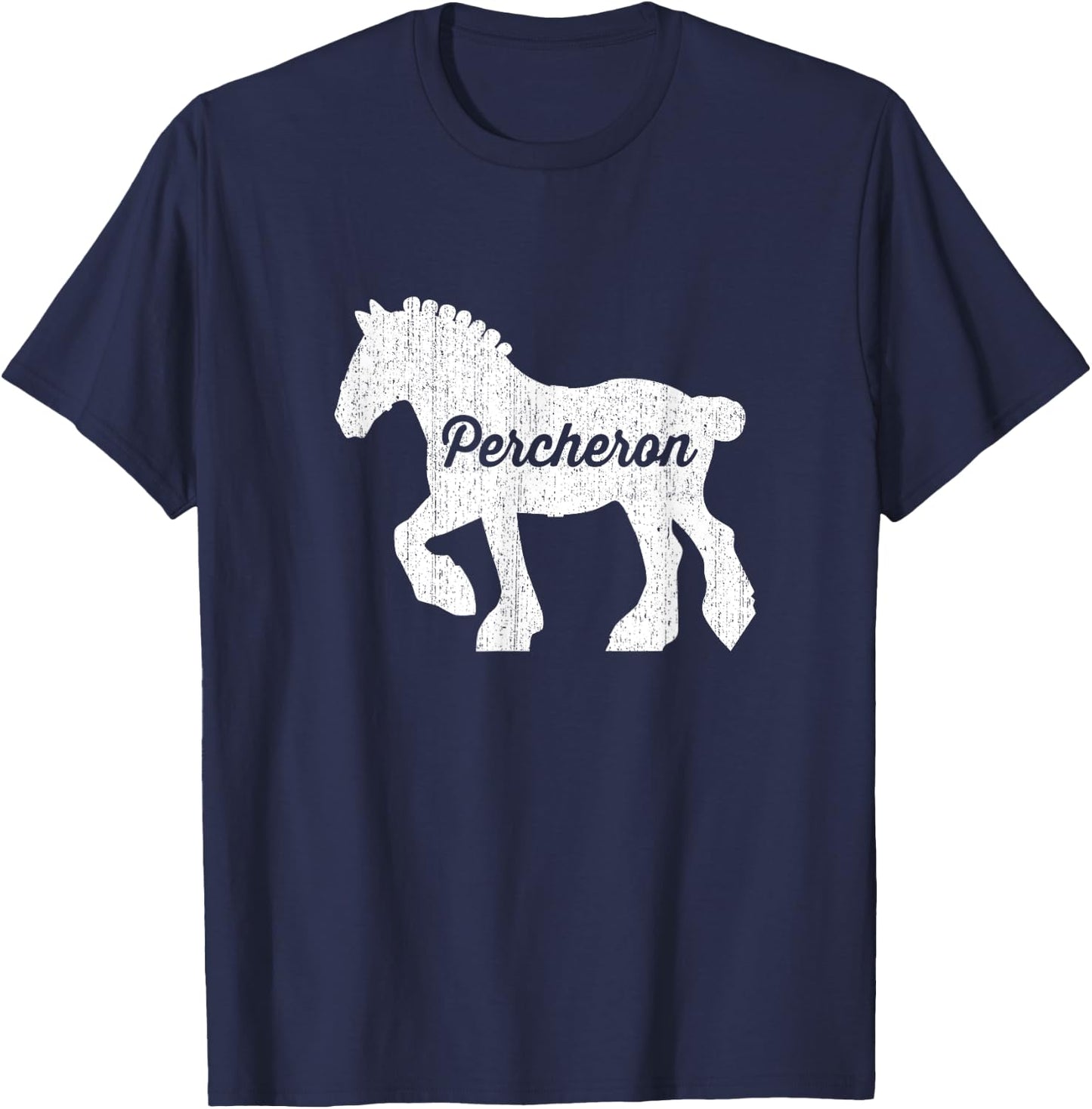 Distressed Silhouette of Percheron Draft Horse T-Shirt - T-Shirt | Navy