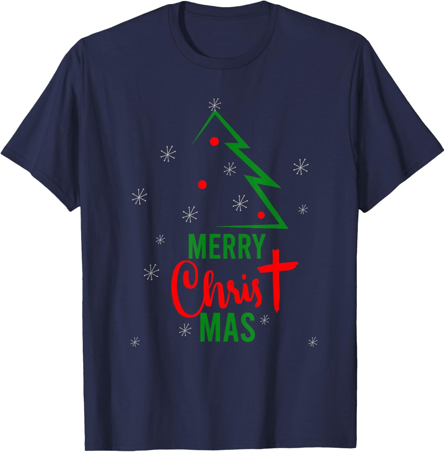 Merry Christ Mas Christmas Christian Jesus Religious Holiday T-Shirt - T-Shirt | Navy