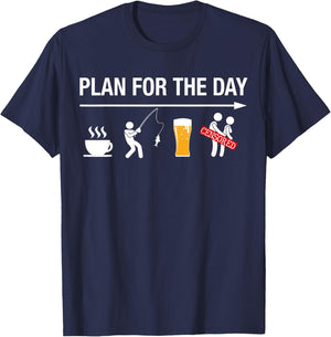 Plan For The Day Coffee Fish Beer Funny Adult Fishing T-Shirt - T-Shirt | Navy