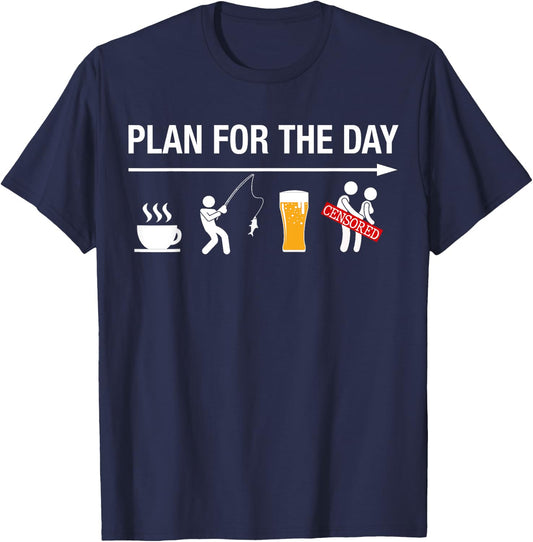 Plan For The Day Coffee Fish Beer Funny Adult Fishing T-Shirt - T-Shirt | Navy