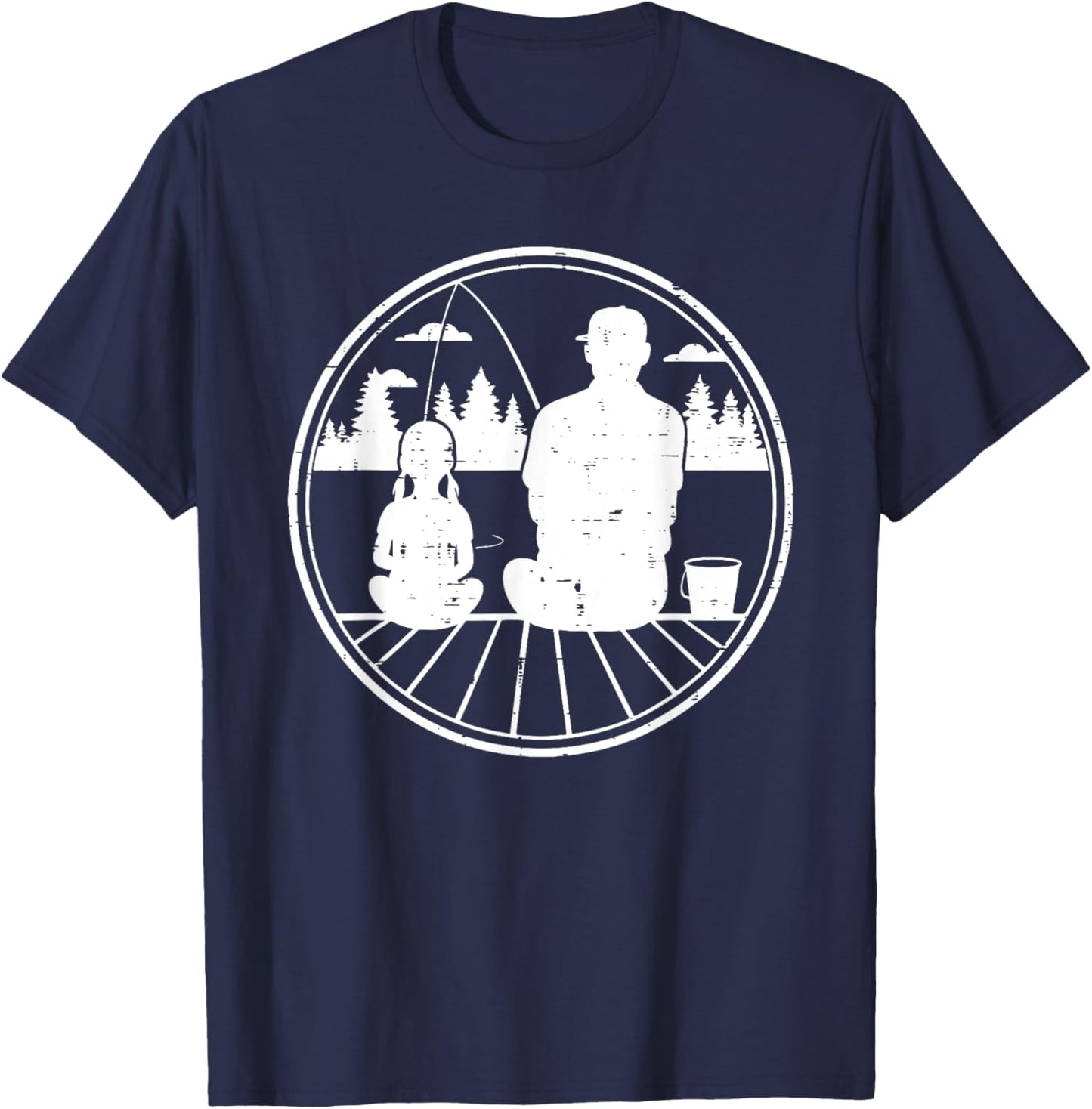Father & Daughter Fishing Retro Matching Dad Gift T-Shirt - T-Shirt | Navy
