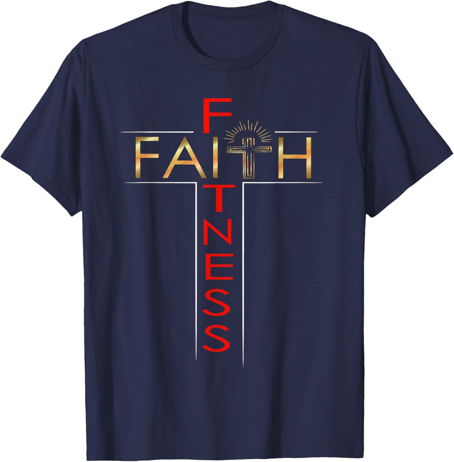 Faith Fitness Cross Christian Workout Modern Gym T-Shirt - T-Shirt | Navy