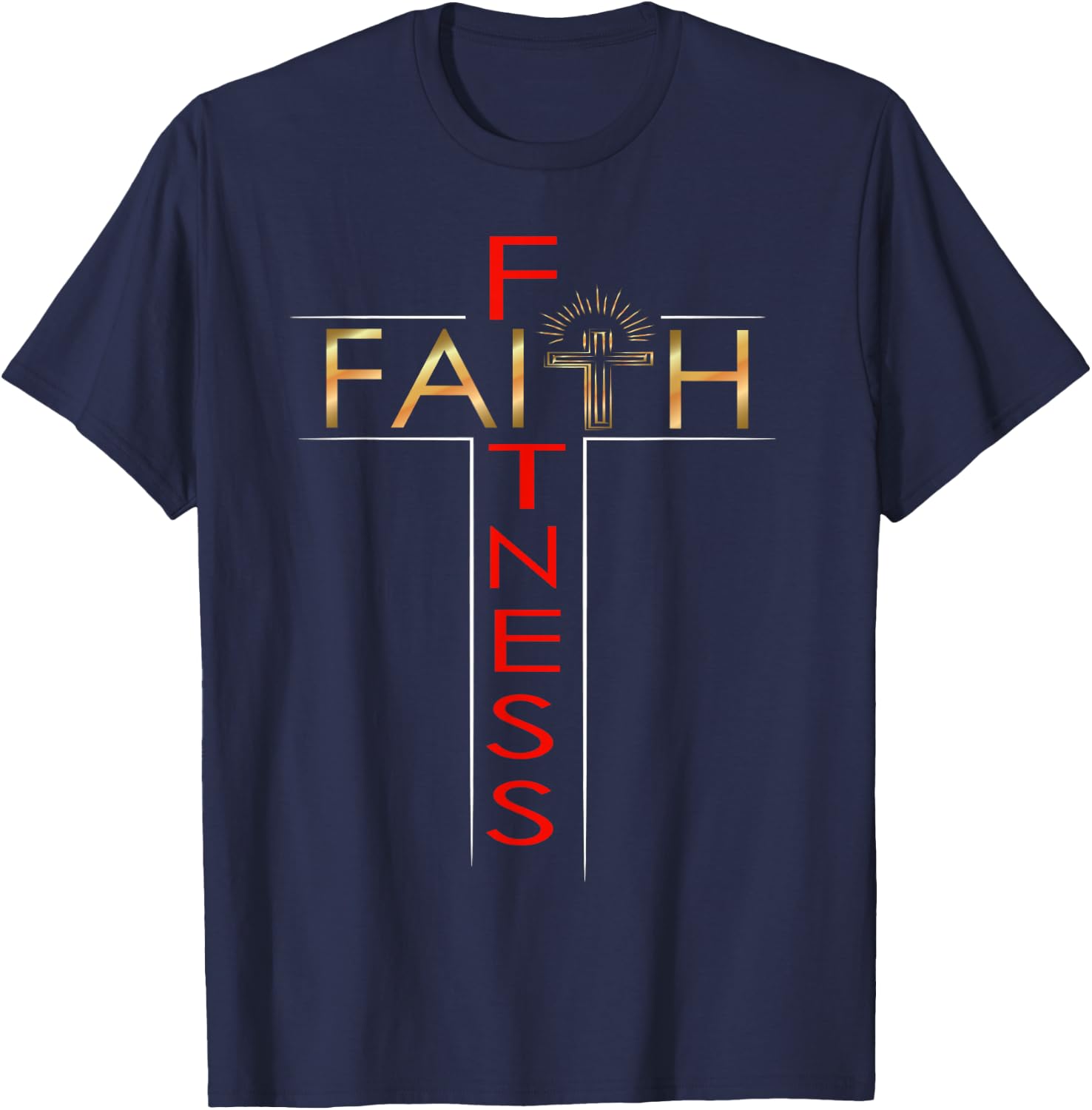 Faith Fitness Cross Christian Workout Modern Gym T-Shirt - T-Shirt | Navy