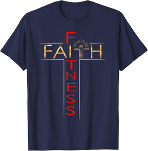 Faith Fitness Cross Christian Workout Modern Gym T-Shirt - T-Shirt | Navy