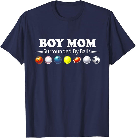 Boy Mom Surrounded By Balls T-Shirt - T-Shirt | Navy
