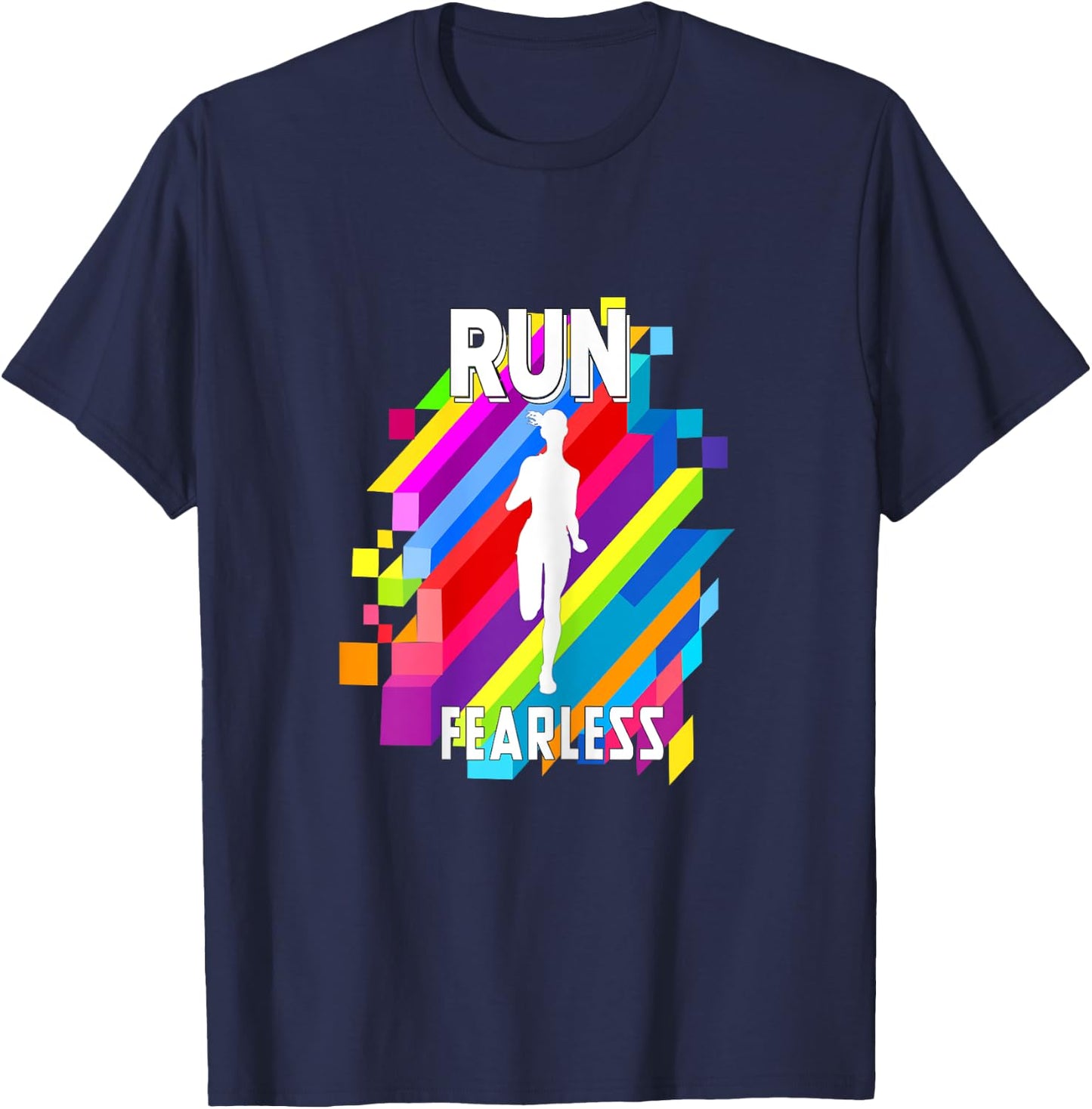 Run Fearless Colorful Strips Running Fit women girl T-Shirt - T-Shirt | Navy