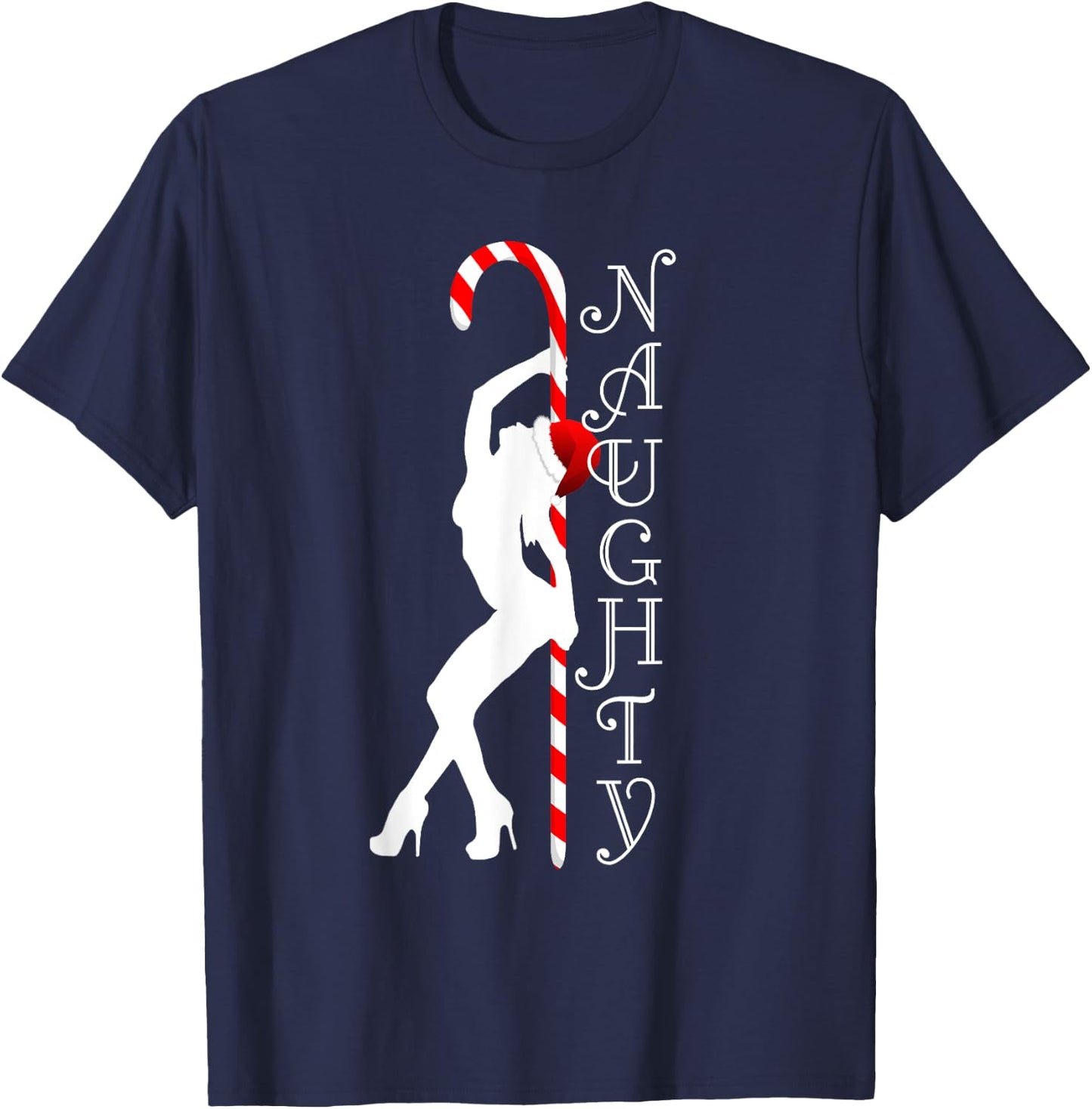"Naughty Stripper HoHoHo" Funny Ugly Christmas Sweater Party T-Shirt - T-Shirt | Navy